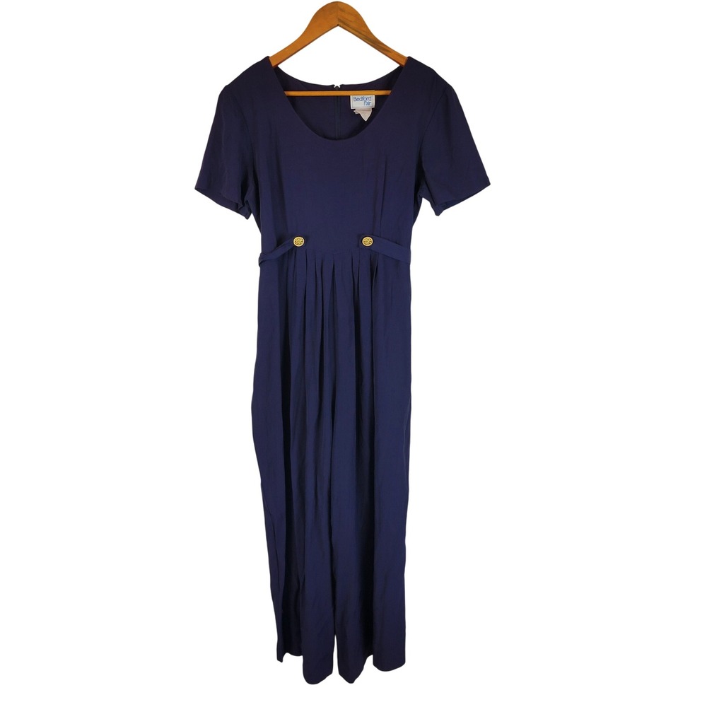 Vintage Bedford Fair Nautical Jumpsuit Navy Blue Size 10 Petite
